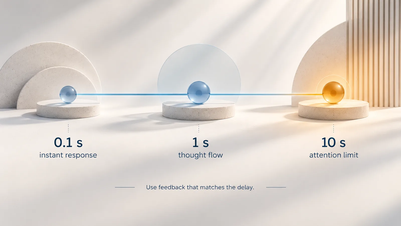 Three response-time limits: 0.1 seconds instant response, 1 second thought flow, 10 seconds attention limit